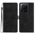 For Xiaomi 13T Flower Butterfly Embossing Pattern Leather Phone Case(Black)