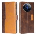 For Realme 12 Pro 5G Contrast Color Side Buckle Leather Phone Case(Dark Brown + Gold)