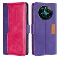 For Realme 12+ 5G Contrast Color Side Buckle Leather Phone Case(Purple + Rose Red)