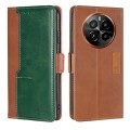 For Realme GT5 Pro 5G Contrast Color Side Buckle Leather Phone Case(Light Brown + Green)