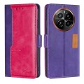 For Realme GT5 Pro 5G Contrast Color Side Buckle Leather Phone Case(Purple + Rose Red)