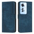 For OPPO Reno11 F Skin Feel Stripe Pattern Leather Phone Case with Lanyard(Blue)