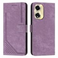 For OPPO A59 Skin Feel Stripe Pattern Leather Phone Case with Lanyard(Purple)