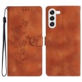 For Samsung Galaxy S23 5G Flower Butterfly Embossing Pattern Leather Phone Case(Brown)