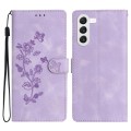 For Samsung Galaxy S23+ 5G Flower Butterfly Embossing Pattern Leather Phone Case(Purple)