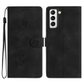 For Samsung Galaxy S22 5G Flower Butterfly Embossing Pattern Leather Phone Case(Black)
