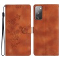 For Samsung Galaxy S20 FE Flower Butterfly Embossing Pattern Leather Phone Case(Brown)