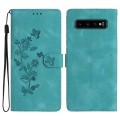 For Samsung Galaxy S10+ Flower Butterfly Embossing Pattern Leather Phone Case(Sky Blue)