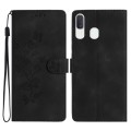 For Samsung Galaxy A20 / A30 Flower Butterfly Embossing Pattern Leather Phone Case(Black)