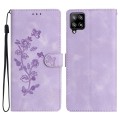 For Samsung Galaxy A22 4G Flower Butterfly Embossing Pattern Leather Phone Case(Purple)