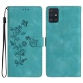 For Samsung Galaxy A51 4G Flower Butterfly Embossing Pattern Leather Phone Case(Sky Blue)