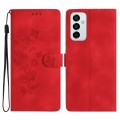 For Samsung Galaxy M52 Flower Butterfly Embossing Pattern Leather Phone Case(Red)