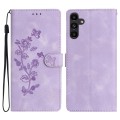 For Samsung Galaxy A25 5G Flower Butterfly Embossing Pattern Leather Phone Case(Purple)
