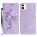 For Samsung Galaxy A05 Flower Butterfly Embossing Pattern Leather Phone Case(Purple)