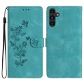 For Samsung Galaxy A15 Flower Butterfly Embossing Pattern Leather Phone Case(Sky Blue)