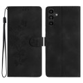 For Samsung Galaxy A15 Flower Butterfly Embossing Pattern Leather Phone Case(Black)