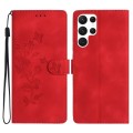 For Samsung Galaxy S24 Ultra 5G Flower Butterfly Embossing Pattern Leather Phone Case(Red)