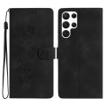 For Samsung Galaxy S24 Ultra 5G Flower Butterfly Embossing Pattern Leather Phone Case(Black)