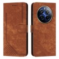 For Realme 12 Pro+ Skin Feel Stripe Pattern Leather Phone Case with Lanyard(Brown)