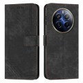 For Realme 12 Pro+ Skin Feel Stripe Pattern Leather Phone Case with Lanyard(Black)