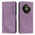 For Realme 12+ Skin Feel Stripe Pattern Leather Phone Case with Lanyard(Purple)