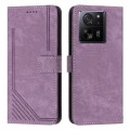 For Xiaomi 13T / Xiaomi 13T Pro Skin Feel Stripe Pattern Leather Phone Case with Long Lanyard(Purple