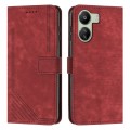 For Xiaomi Redmi 13C Skin Feel Stripe Pattern Leather Phone Case with Long Lanyard(Red)