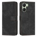 For Xiaomi Redmi 13C Skin Feel Stripe Pattern Leather Phone Case with Long Lanyard(Black)