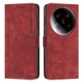 For Xiaomi 14 Ultra Skin Feel Stripe Pattern Leather Phone Case with Long Lanyard(Red)