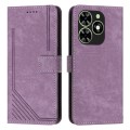 For Infinix Smart 8 Skin Feel Stripe Pattern Leather Phone Case with Lanyard(Purple)