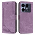 For Infinix Note 40 4G Skin Feel Stripe Pattern Leather Phone Case with Lanyard(Purple)