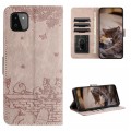 For Samsung Galaxy A22 5G Cat Embossing Pattern Leather Phone Case with Lanyard(Grey)