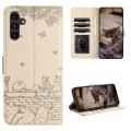 For Samsung Galaxy A34 Cat Embossing Pattern Leather Phone Case with Lanyard(Beige)