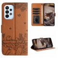 For Samsung Galaxy A52 Cat Embossing Pattern Leather Phone Case with Lanyard(Brown)