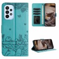 For Samsung Galaxy A53 Cat Embossing Pattern Leather Phone Case with Lanyard(Blue)