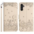 For Samsung Galaxy A05s Cat Embossing Pattern Leather Phone Case with Lanyard(Beige)