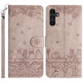 For Samsung Galaxy S23 FE Cat Embossing Pattern Leather Phone Case with Lanyard(Grey)