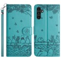 For Samsung Galaxy S24+ Cat Embossing Pattern Leather Phone Case with Lanyard(Blue)