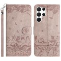 For Samsung Galaxy S24 Ultra Cat Embossing Pattern Leather Phone Case with Lanyard(Grey)