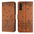 For Samsung Galaxy A15 Cat Embossing Pattern Leather Phone Case with Lanyard(Brown)
