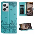 For Xiaomi Redmi Note 12 Pro Speed Cat Embossing Pattern Leather Phone Case with Lanyard(Blue)