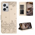 For Xiaomi Redmi Note 12 Pro Speed Cat Embossing Pattern Leather Phone Case with Lanyard(Beige)