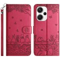 For Xiaomi Redmi Note 13 Pro+ Cat Embossing Pattern Leather Phone Case with Lanyard(Red)