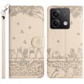 For Xiaomi Redmi Note 13 Cat Embossing Pattern Leather Phone Case with Lanyard(Beige)