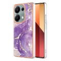 For Xiaomi Redmi Note 13 Pro 4G Global Electroplating Marble Dual-side IMD Phone Case(Purple 002)