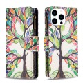 For iPhone 16 Pro Max Colored Drawing Pattern Zipper Phone Leather Case(Tree)