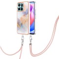 For Honor X6a Electroplating IMD TPU Phone Case with Lanyard(White Marble)