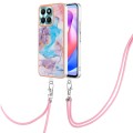 For Honor X6a Electroplating IMD TPU Phone Case with Lanyard(Blue Marble)