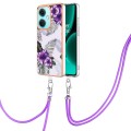 For OnePlus Nord CE3 Electroplating IMD TPU Phone Case with Lanyard(Purple Flower)