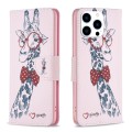 For iPhone 16 Pro Colored Drawing Pattern Leather Phone Case(Giraffe)